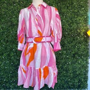 S17 St. Barth Shape Wave Print‎ Linen Short Dress Daisy